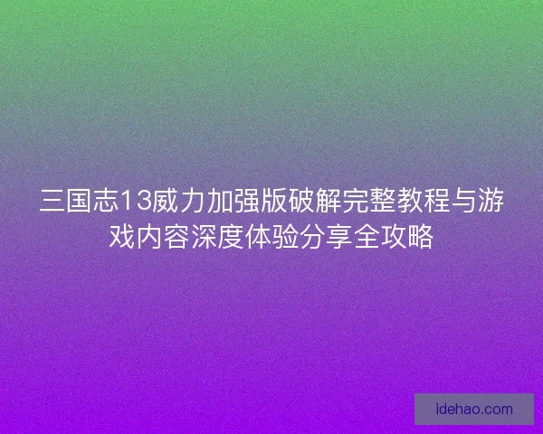 三国志13威力加强版破解完整教程与游戏内容深度体验分享全攻略