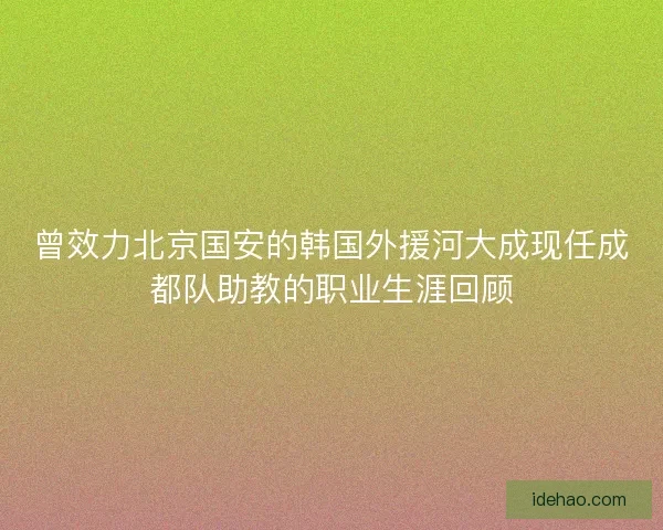 曾效力北京国安的韩国外援河大成现任成都队助教的职业生涯回顾